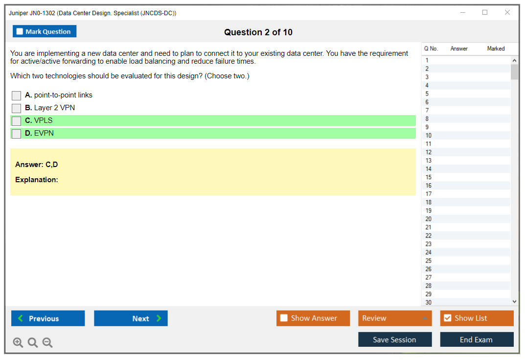 Juniper JN0-1302 Data Center Design. Specialist (JNCDS-DC) Practice test exam simulator test engine exam dumps questions answers Image 2