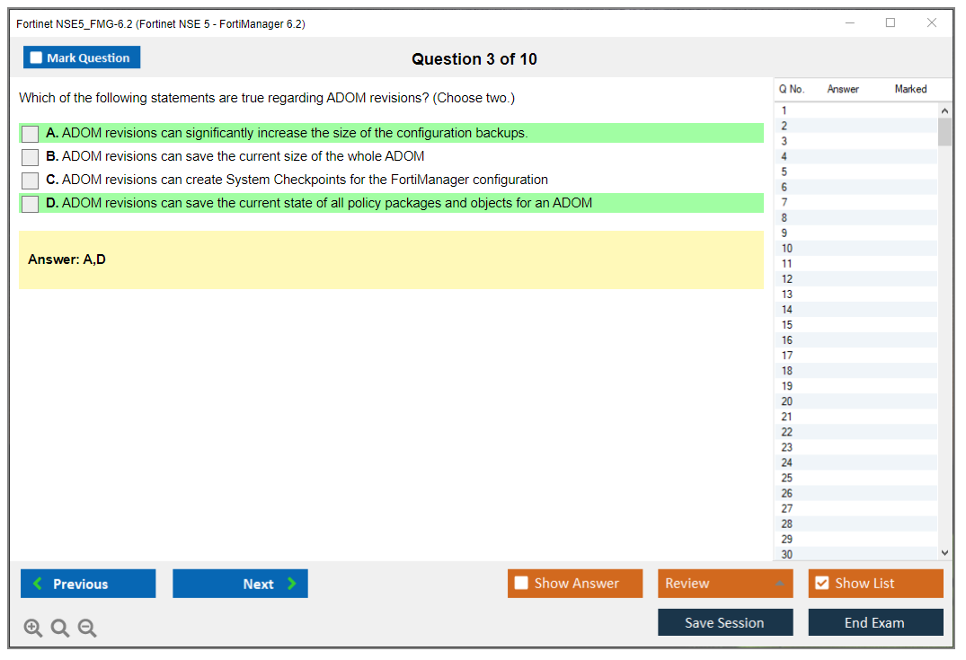 Fortinet NSE5_FMG-6.2 Fortinet NSE 5 - FortiManager 6.2 Practice test exam simulator test engine exam dumps questions answers Image 3