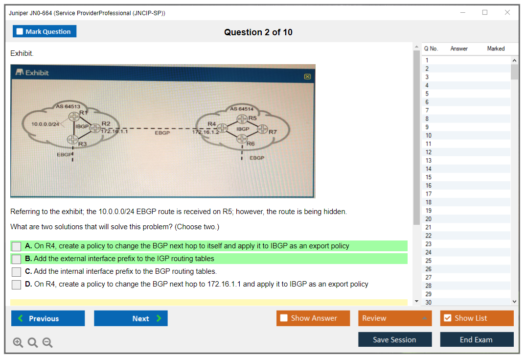Juniper JN0-664 Service Provider Professional (JNCIP-SP) Practice test exam simulator test engine exam dumps questions answers Image 2