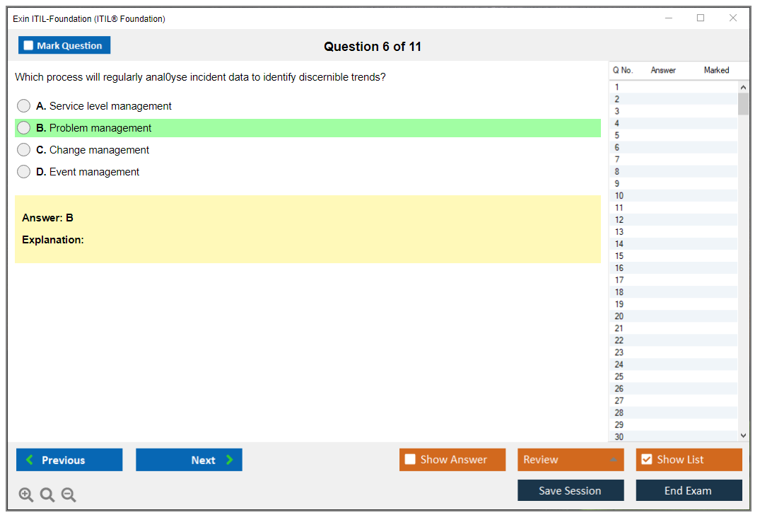Exin ITIL-Foundation ITIL Foundation Certification - IT Service Management Practice test exam simulator test engine exam dumps questions answers Image 6