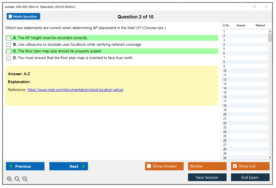 Juniper JN0-450 Mist AI. Specialist (JNCIS-MistAI) Practice test exam simulator test engine exam dumps questions answers Image 2