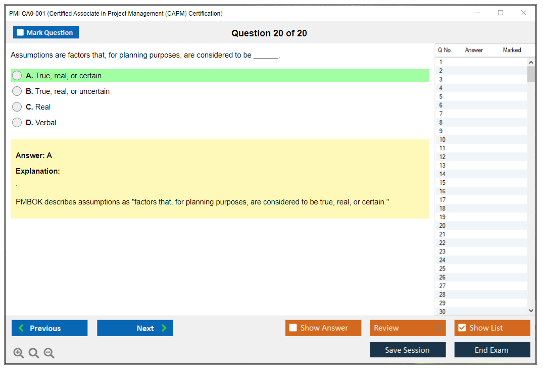 PMI CA0-001 Certified Associate in Project Management (CAPM) Certification Practice test exam simulator test engine exam dumps questions answers Image 20