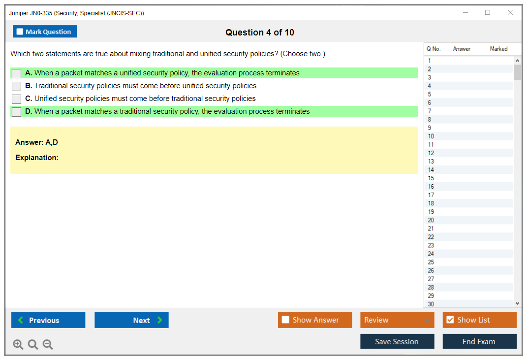 Juniper JN0-335 Security, Specialist (JNCIS-SEC) Practice test exam simulator test engine exam dumps questions answers Image 4