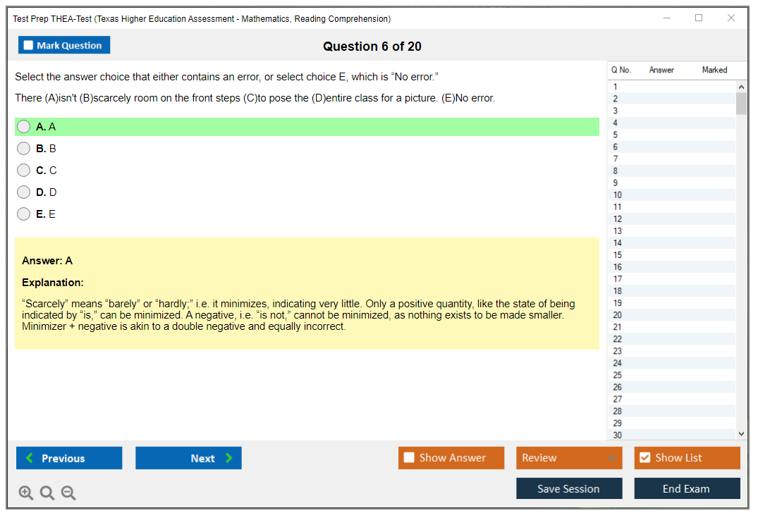 Test Prep THEA-Test Texas Higher Education Assessment - Mathematics, Reading Comprehension Practice test exam simulator test engine exam dumps questions answers Image 6