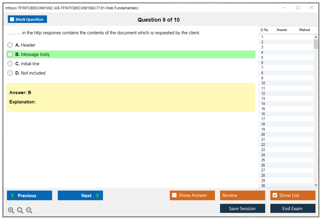 Infosys TFINTCBSCIXM1002 AS-TFINTCBSCIXM1002-T101-Web Fundamentals Practice test exam simulator test engine exam dumps questions answers Image 9