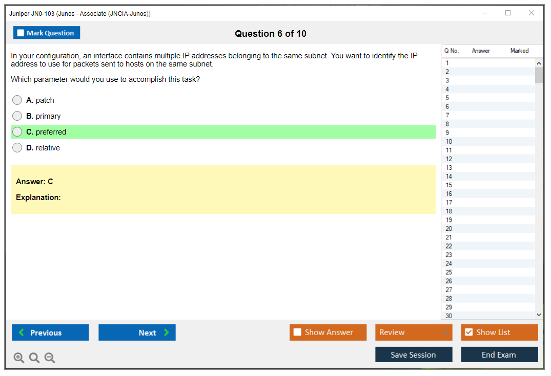 Juniper JN0-103 Junos - Associate (JNCIA-Junos) Practice test exam simulator test engine exam dumps questions answers Image 6