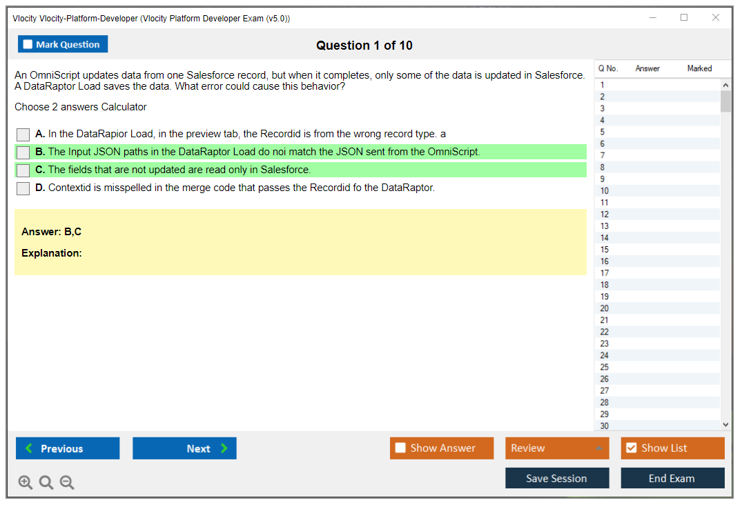 Vlocity Vlocity-Platform-Developer Vlocity Platform Developer Exam (v5.0) Practice test exam simulator test engine exam dumps questions answers Image 1