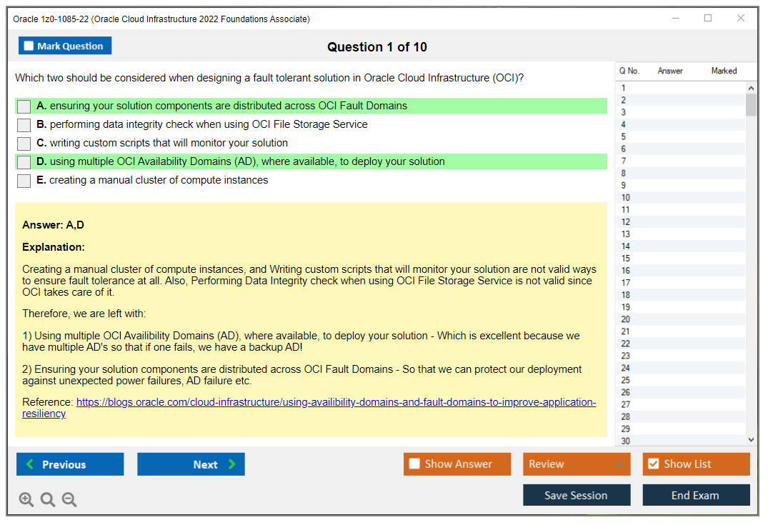 Oracle 1z0-1085-22 Oracle Cloud Infrastructure 2022 Foundations Associate Practice test exam simulator test engine exam dumps questions answers Image 1
