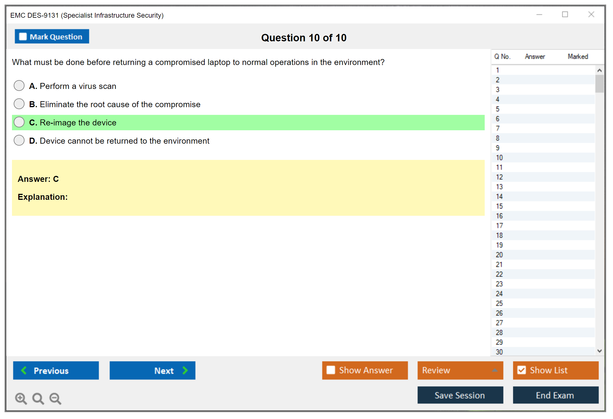 EMC DES-9131 Specialist - Infrastructure Security Exam Practice test exam simulator test engine exam dumps questions answers Image 10