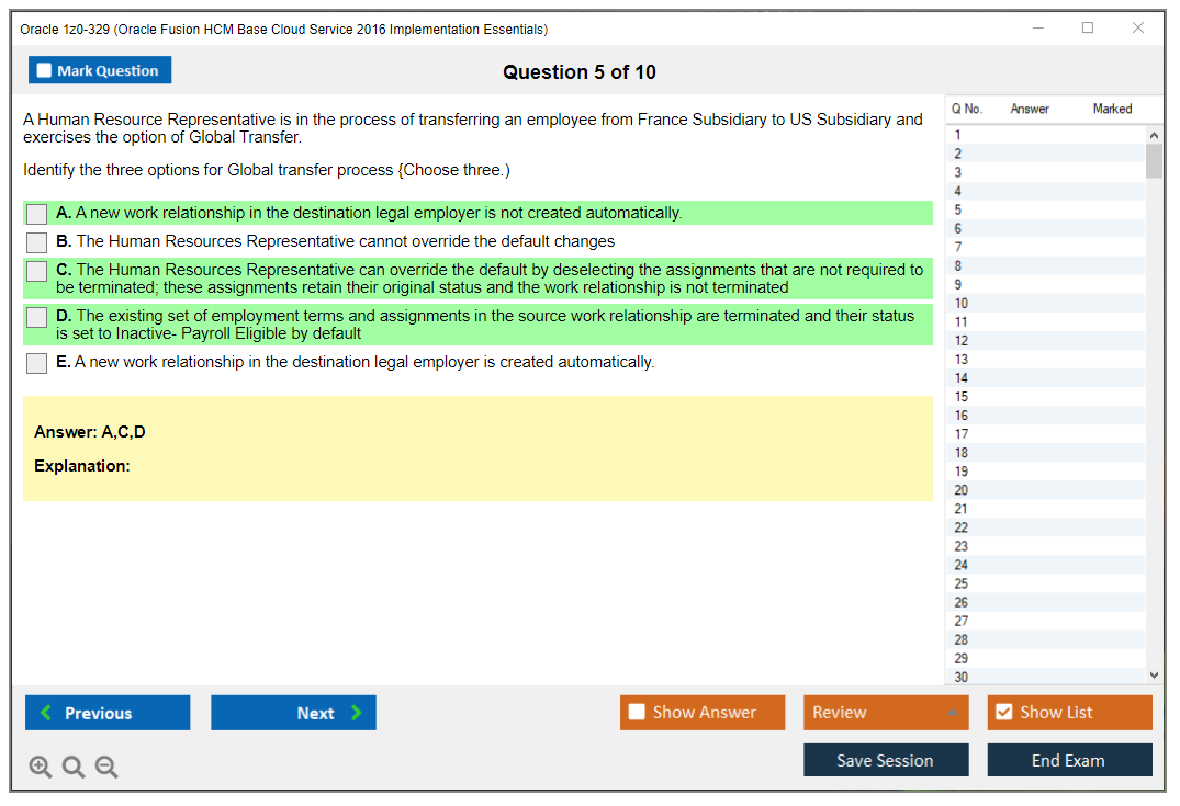 Oracle 1z0-329 Oracle Fusion HCM Base Cloud Service 2016 Implementation Essentials Practice test exam simulator test engine exam dumps questions answers Image 5