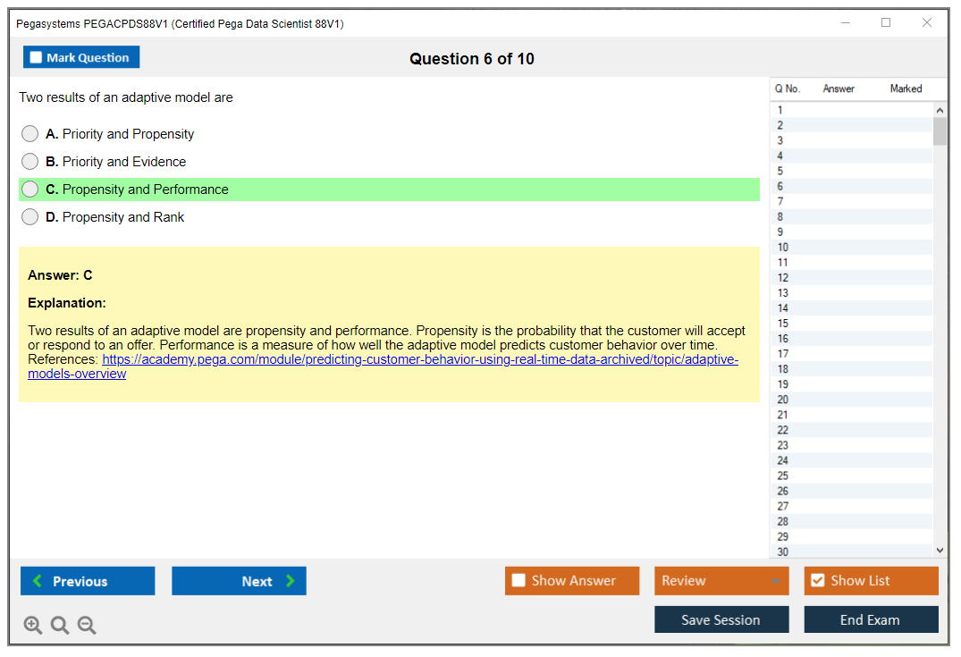 Pegasystems PEGACPDS88V1 Certified Pega Data Scientist 8.8 Practice test exam simulator test engine exam dumps questions answers Image 6