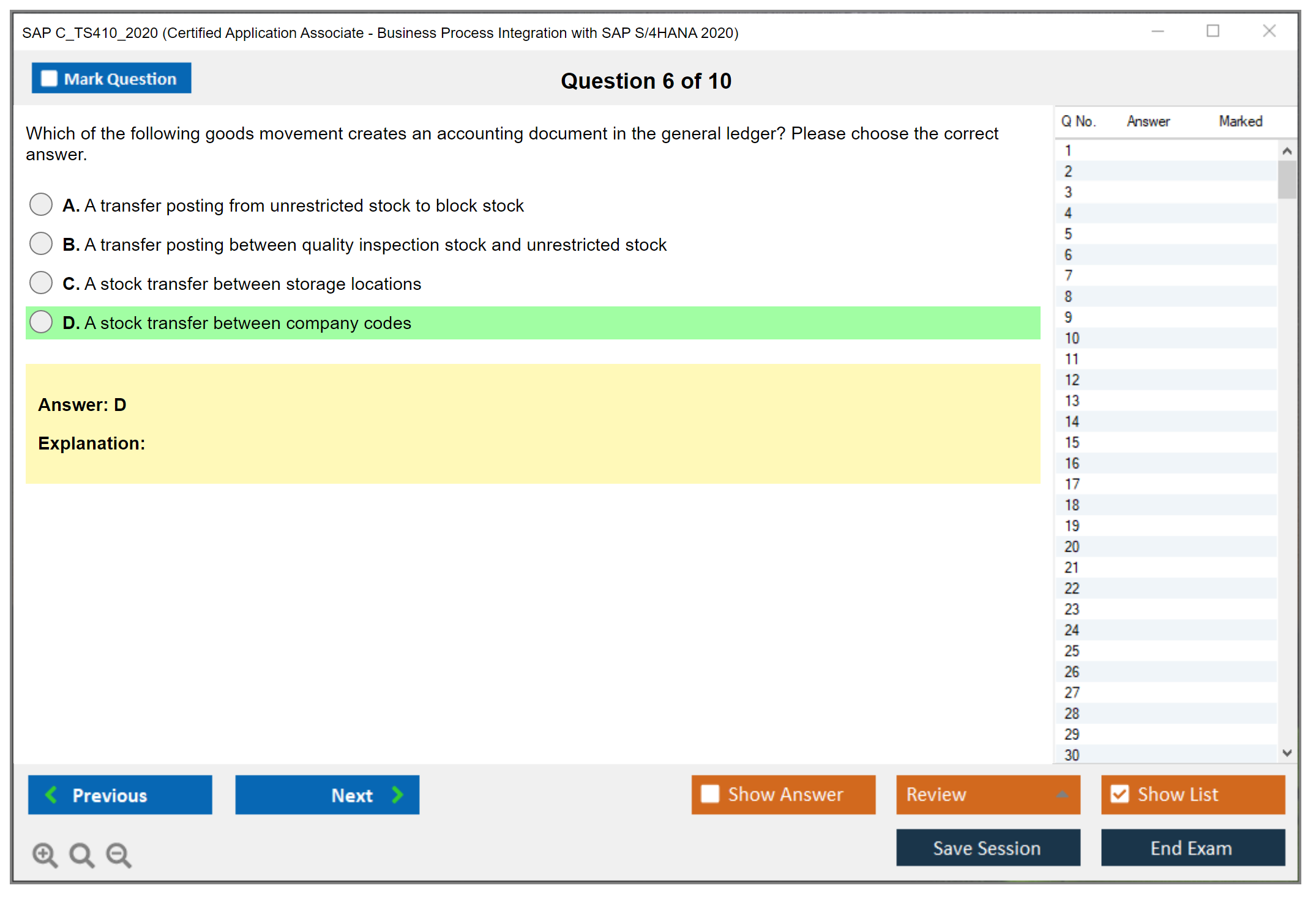 SAP C_TS410_2020 SAP Certified Associate - Business Process Integration with SAP S/4HANA 2020 Practice test exam simulator test engine exam Prep practice test questions answers Image 6
