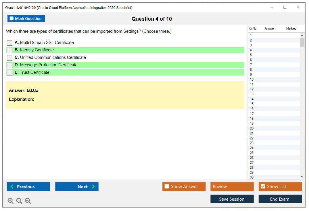 Oracle 1z0-1042-20 Oracle Cloud Platform Application Integration 2020 Specialist Practice test exam simulator test engine exam dumps questions answers Image 4