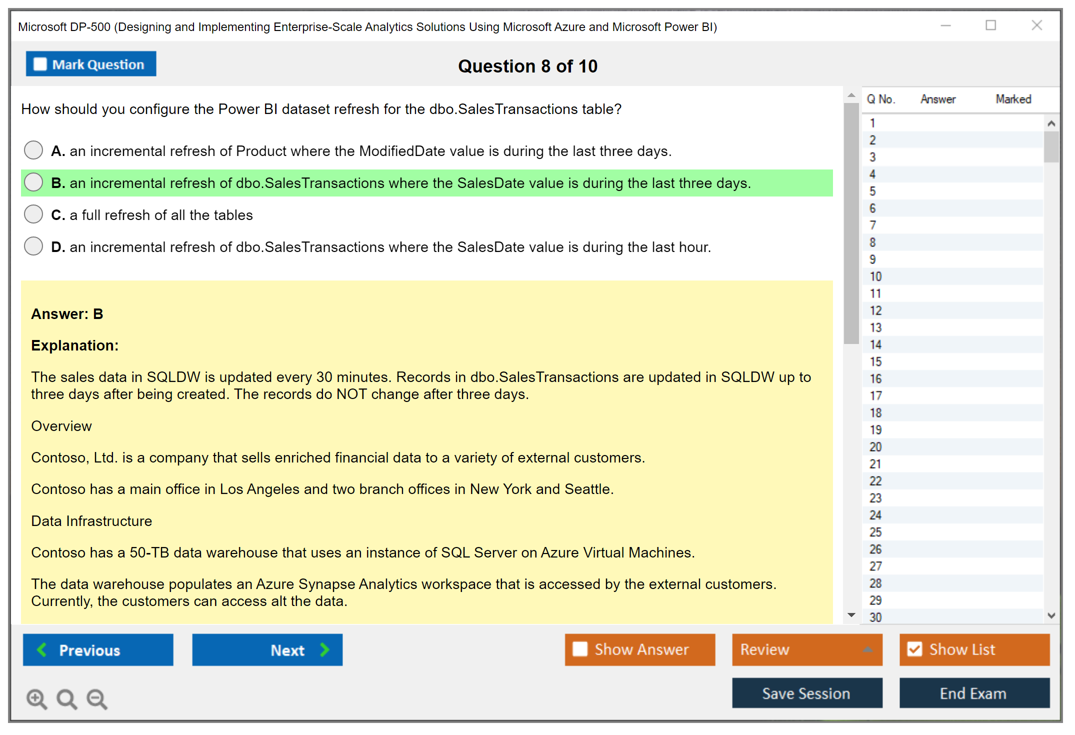 Microsoft DP-500 Designing and Implementing Enterprise-Scale Analytics Solutions Using Microsoft Azure and Microsoft Power BI Practice test exam simulator test engine exam Prep practice test questions answers Image 8