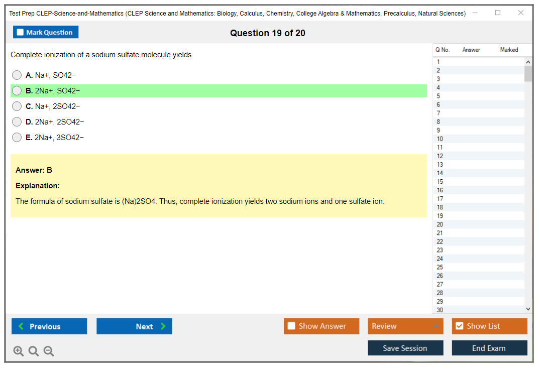 Test Prep CLEP-Science-and-Mathematics CLEP Science and Mathematics: Biology, Calculus, Chemistry, College Algebra & Mathematics, Precalculus, Natural Sciences Practice test exam simulator test engine exam Prep practice test questions answers Image 19