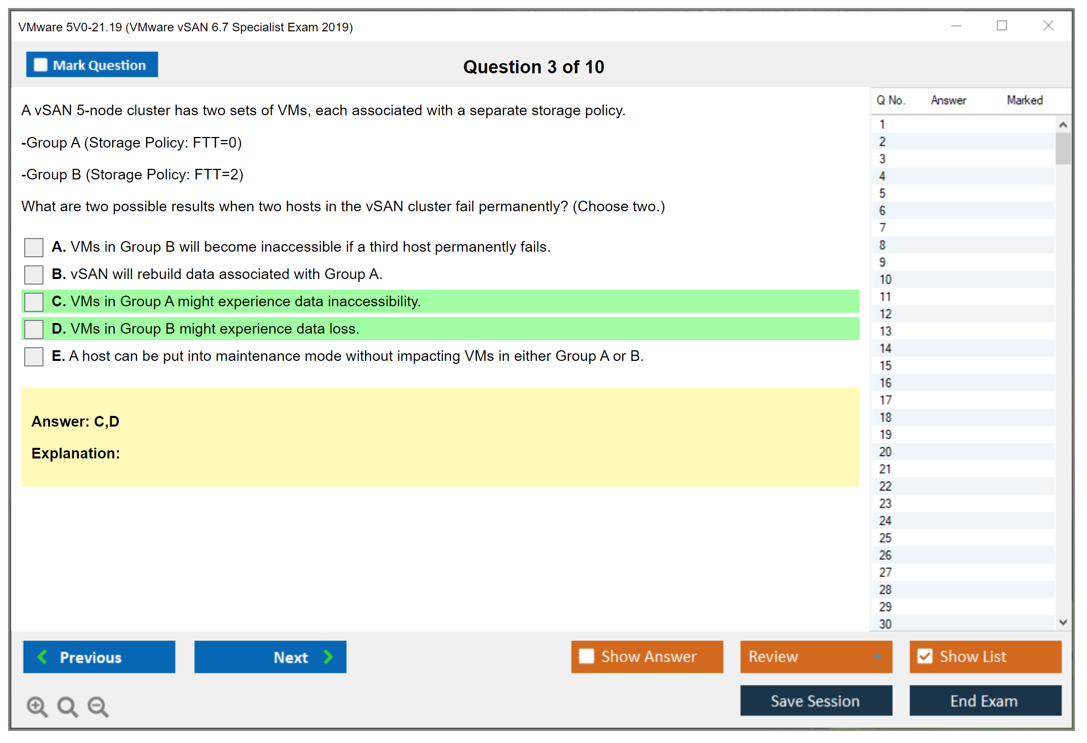 VMware 5V0-21.19 VMware vSAN 6.7 Specialist Exam 2019 Practice test exam simulator test engine exam dumps questions answers Image 3
