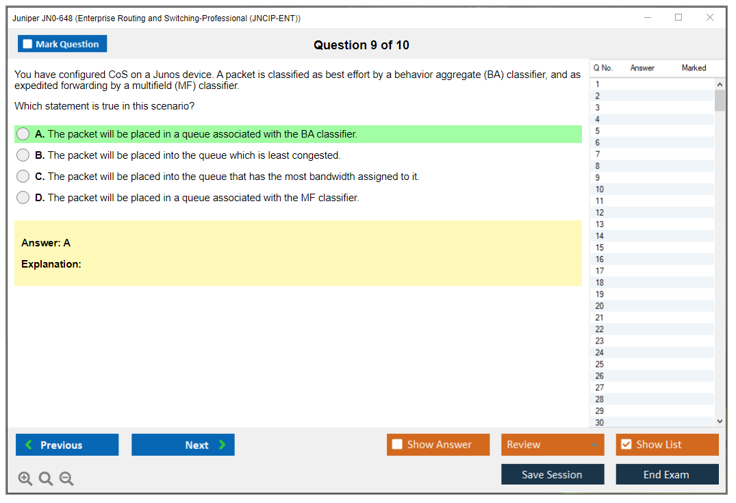 Juniper JN0-648 Enterprise Routing and Switching-Professional (JNCIP-ENT) Practice test exam simulator test engine exam dumps questions answers Image 9