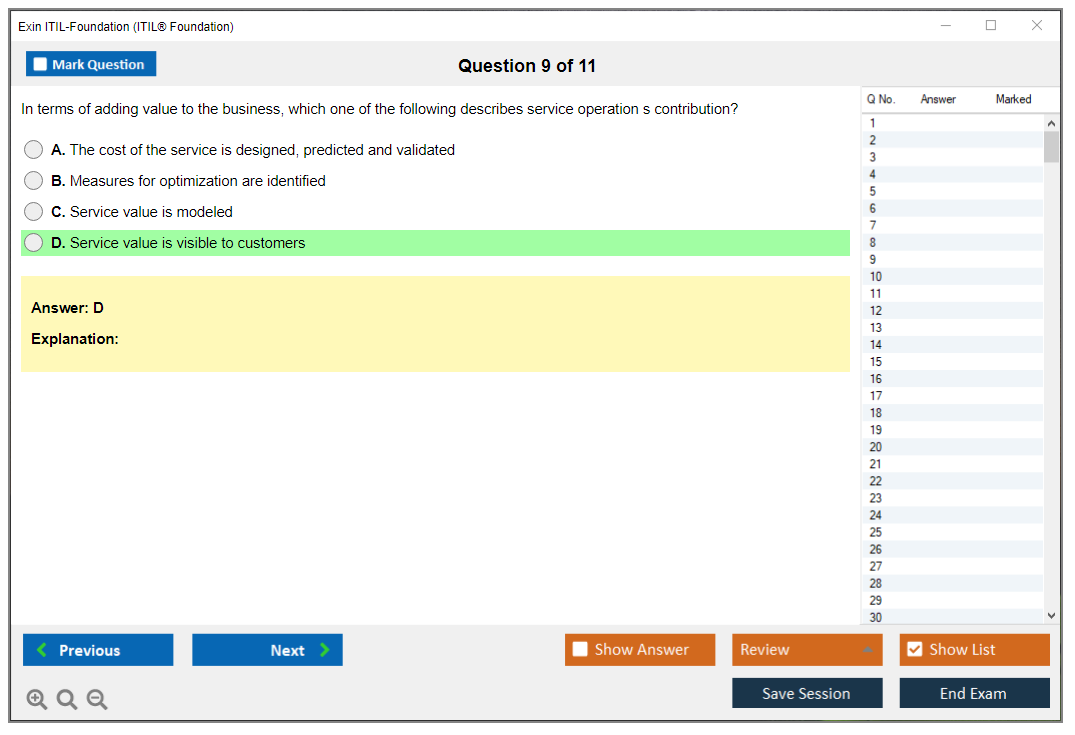 Exin ITIL-Foundation ITIL Foundation Certification - IT Service Management Practice test exam simulator test engine exam dumps questions answers Image 9