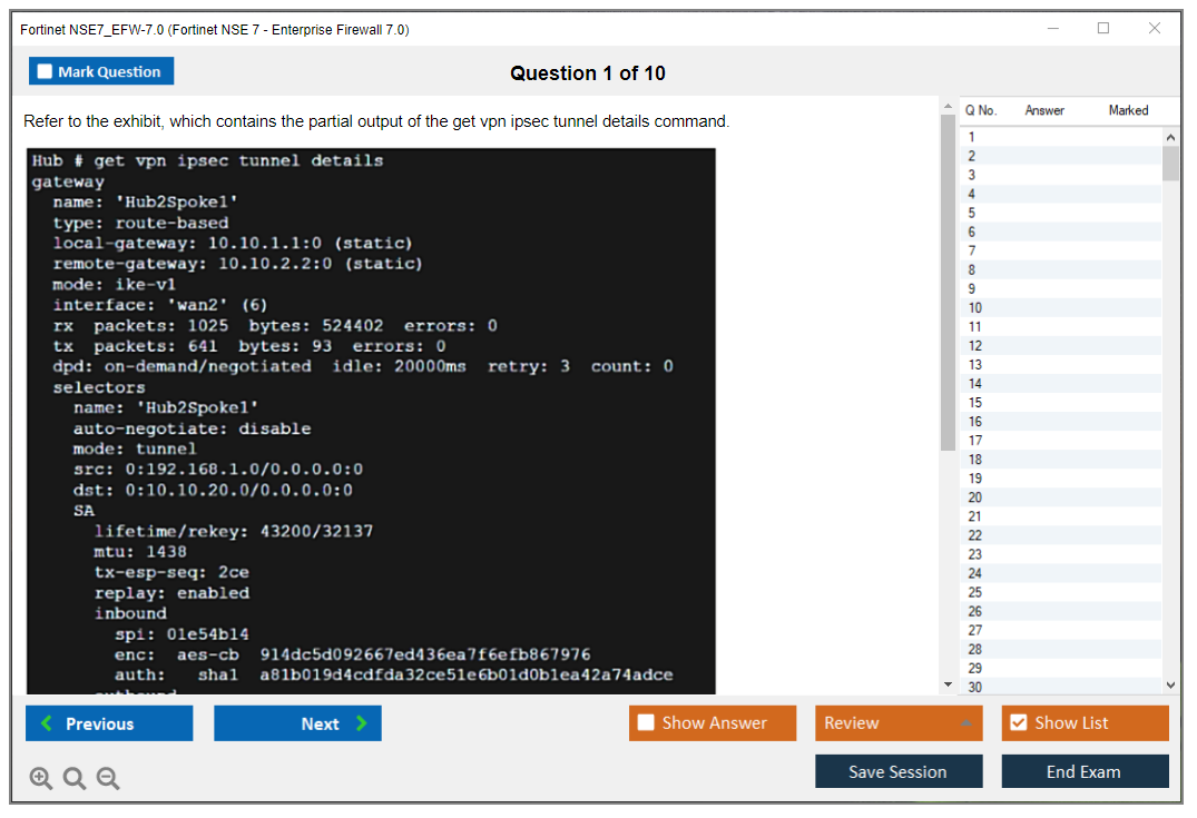 Fortinet NSE7_EFW-7.0 Fortinet NSE 7 - Enterprise Firewall 7.0 Practice test exam simulator test engine exam dumps questions answers Image 1