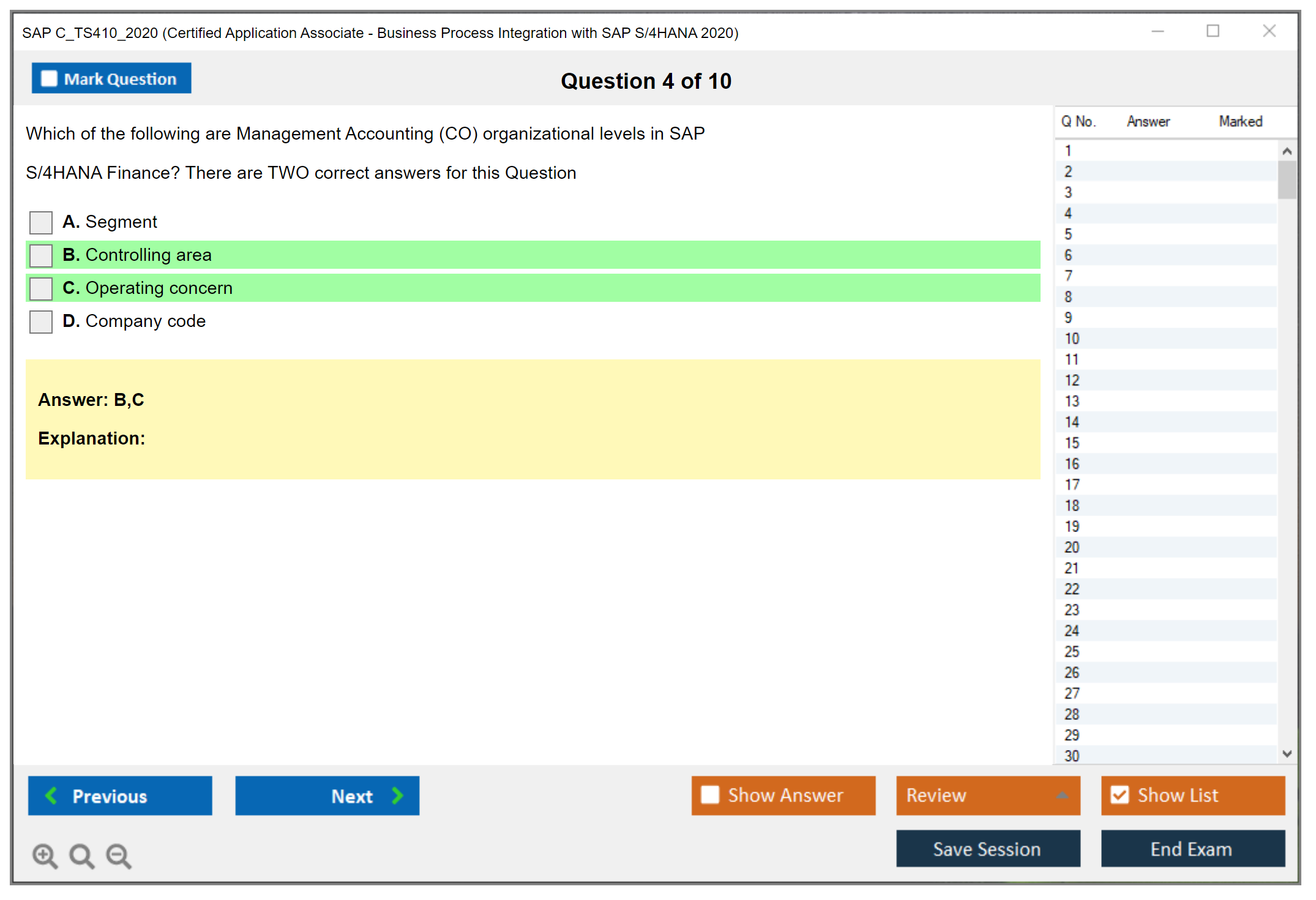 SAP C_TS410_2020 SAP Certified Associate - Business Process Integration with SAP S/4HANA 2020 Practice test exam simulator test engine exam Prep practice test questions answers Image 4