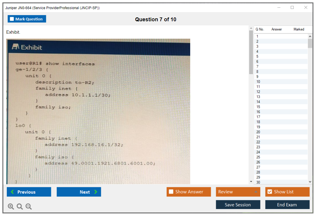 Juniper JN0-664 Service Provider Professional (JNCIP-SP) Practice test exam simulator test engine exam dumps questions answers Image 7