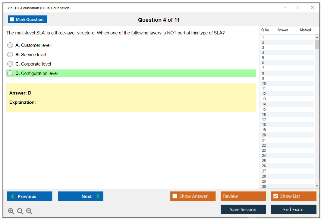 Exin ITIL-Foundation ITIL Foundation Certification - IT Service Management Practice test exam simulator test engine exam dumps questions answers Image 4