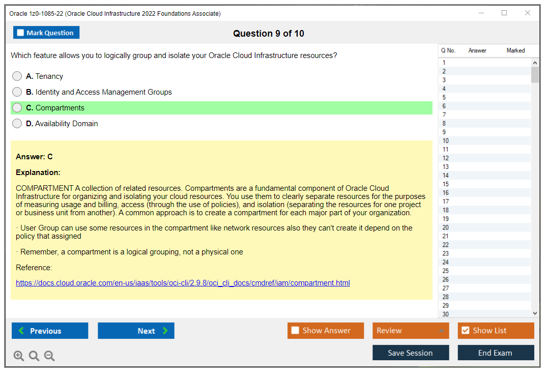 Oracle 1z0-1085-22 Oracle Cloud Infrastructure 2022 Foundations Associate Practice test exam simulator test engine exam dumps questions answers Image 9