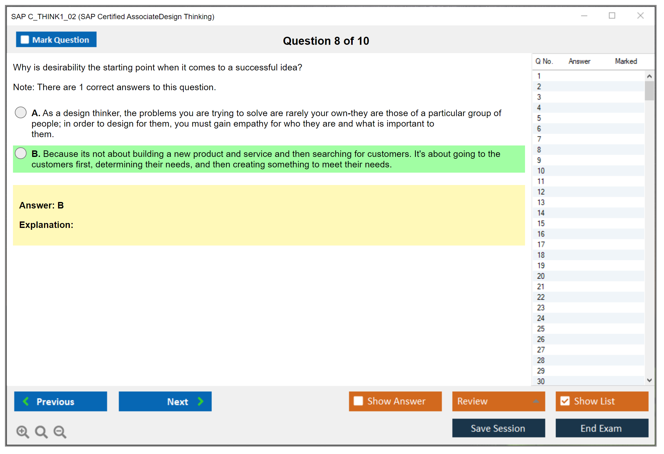 SAP C_THINK1_02 SAP Certified Associate - Design Thinking Practice test exam simulator test engine exam dumps questions answers Image 8