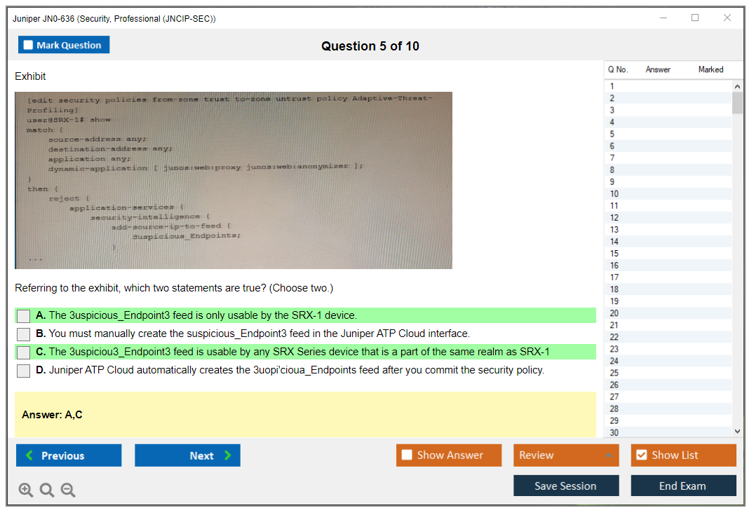 Juniper JN0-636 Security, Professional (JNCIP-SEC) Practice test exam simulator test engine exam dumps questions answers Image 5