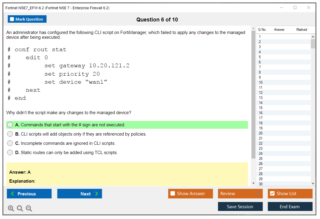 Fortinet NSE7_EFW-6.2 Fortinet NSE 7 - Enterprise Firewall 6.2 Practice test exam simulator test engine exam dumps questions answers Image 6