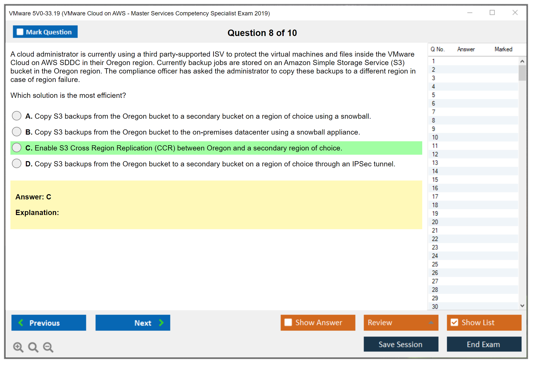 VMware 5V0-33.19 VMware Cloud on AWS - Master Services Competency Specialist Exam 2019 Practice test exam simulator test engine exam dumps questions answers Image 8