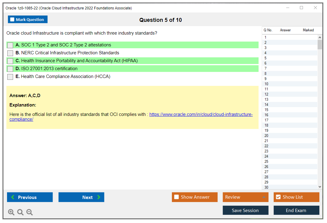 Oracle 1z0-1085-22 Oracle Cloud Infrastructure 2022 Foundations Associate Practice test exam simulator test engine exam dumps questions answers Image 5