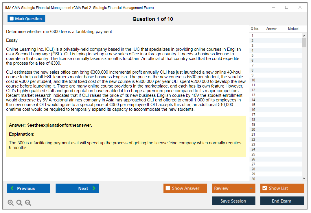 IMA CMA-Strategic-Financial-Management CMA Part 2: Strategic Financial Management Exam Practice test exam simulator test engine exam Prep practice test questions answers Image 1