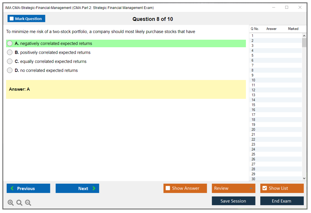 IMA CMA-Strategic-Financial-Management CMA Part 2: Strategic Financial Management Exam Practice test exam simulator test engine exam Prep practice test questions answers Image 8