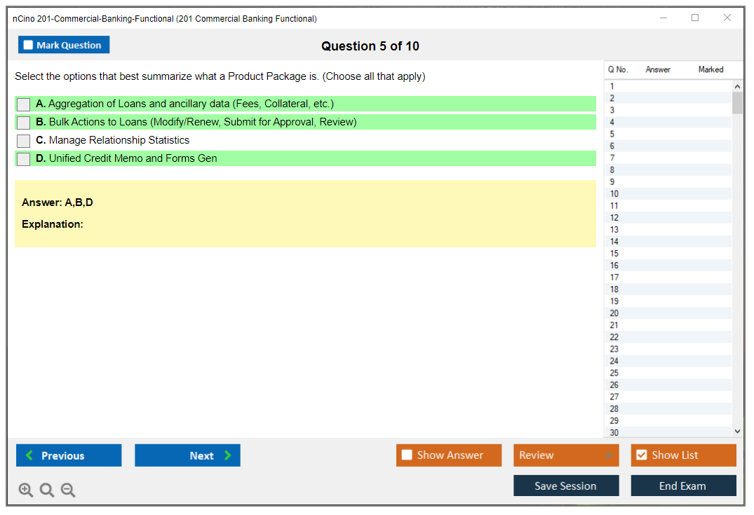 nCino 201-Commercial-Banking-Functional SalesforcenCino 201 Commercial Banking Functional Exam Practice test exam simulator test engine exam dumps questions answers Image 5