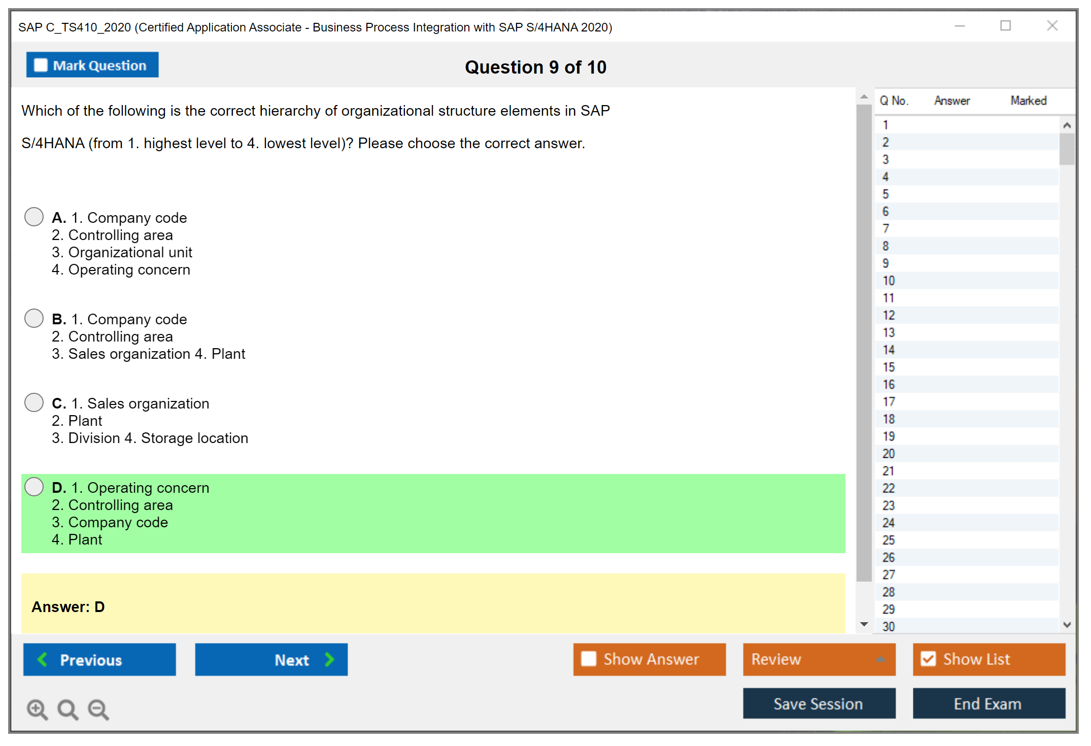 SAP C_TS410_2020 SAP Certified Associate - Business Process Integration with SAP S/4HANA 2020 Practice test exam simulator test engine exam Prep practice test questions answers Image 9