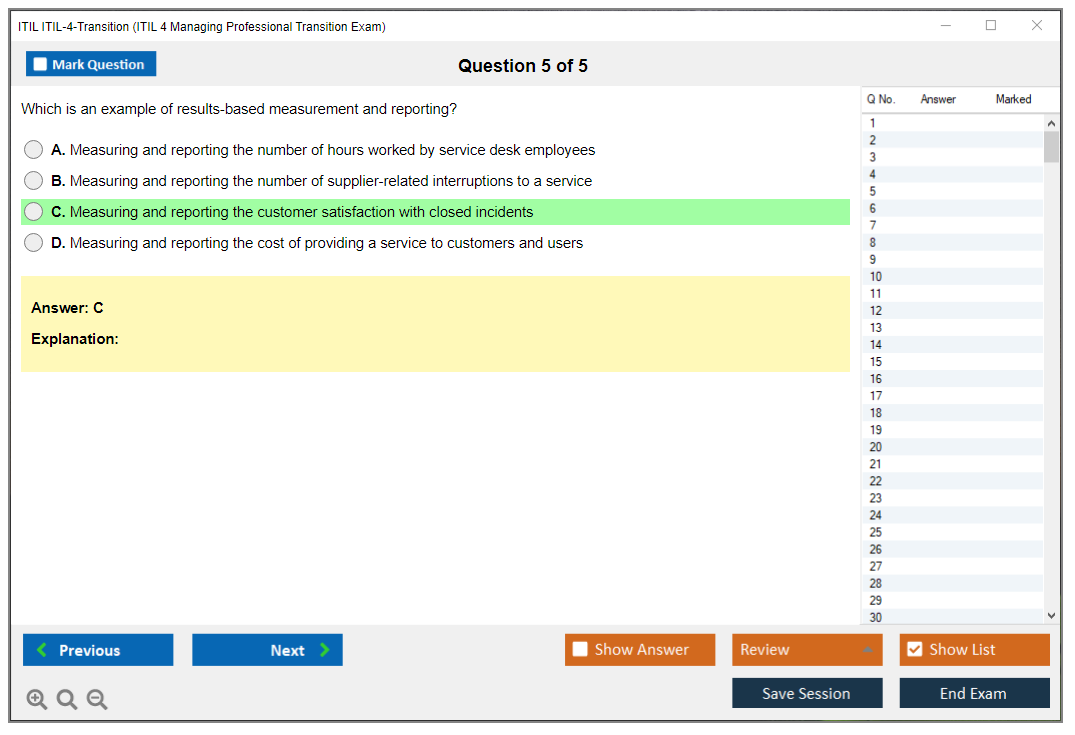 ITIL ITIL-4-Transition ITIL 4 Managing Professional Transition Exam Practice test exam simulator test engine exam dumps questions answers Image 5