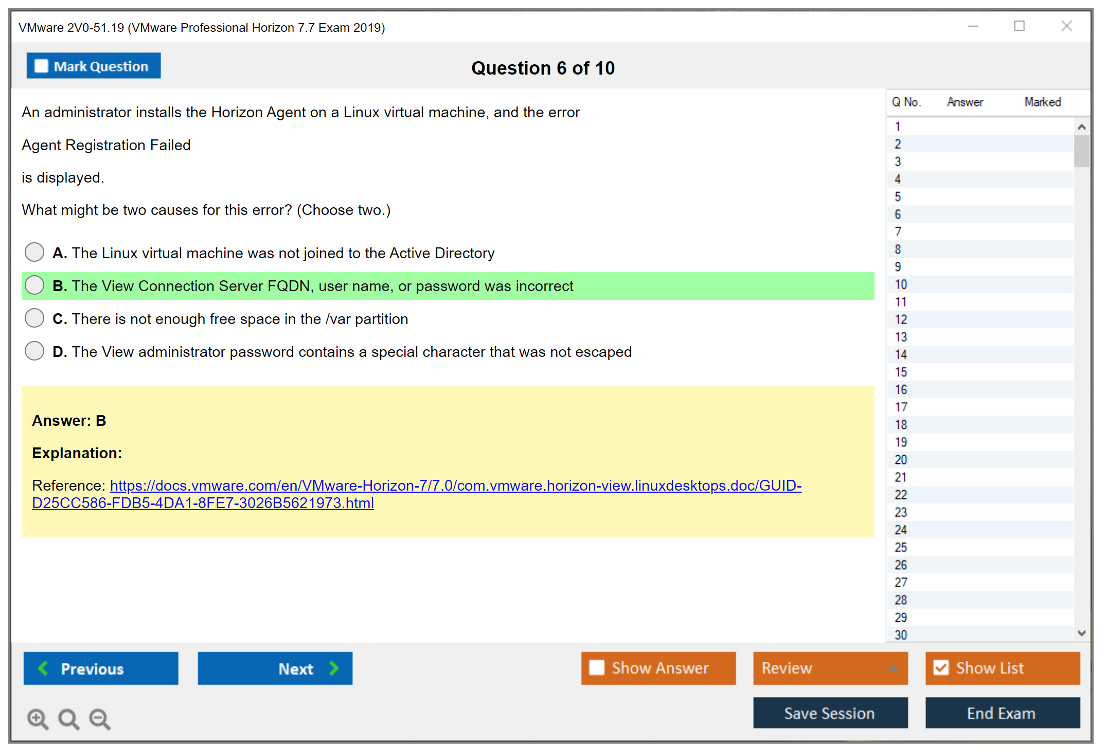 VMware 2V0-51.19 VMware Professional Horizon 7.7 Exam 2019 Practice test exam simulator test engine exam dumps questions answers Image 6