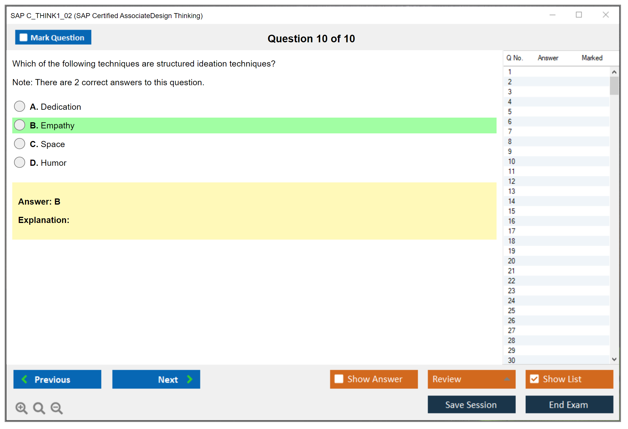 SAP C_THINK1_02 SAP Certified Associate - Design Thinking Practice test exam simulator test engine exam dumps questions answers Image 10