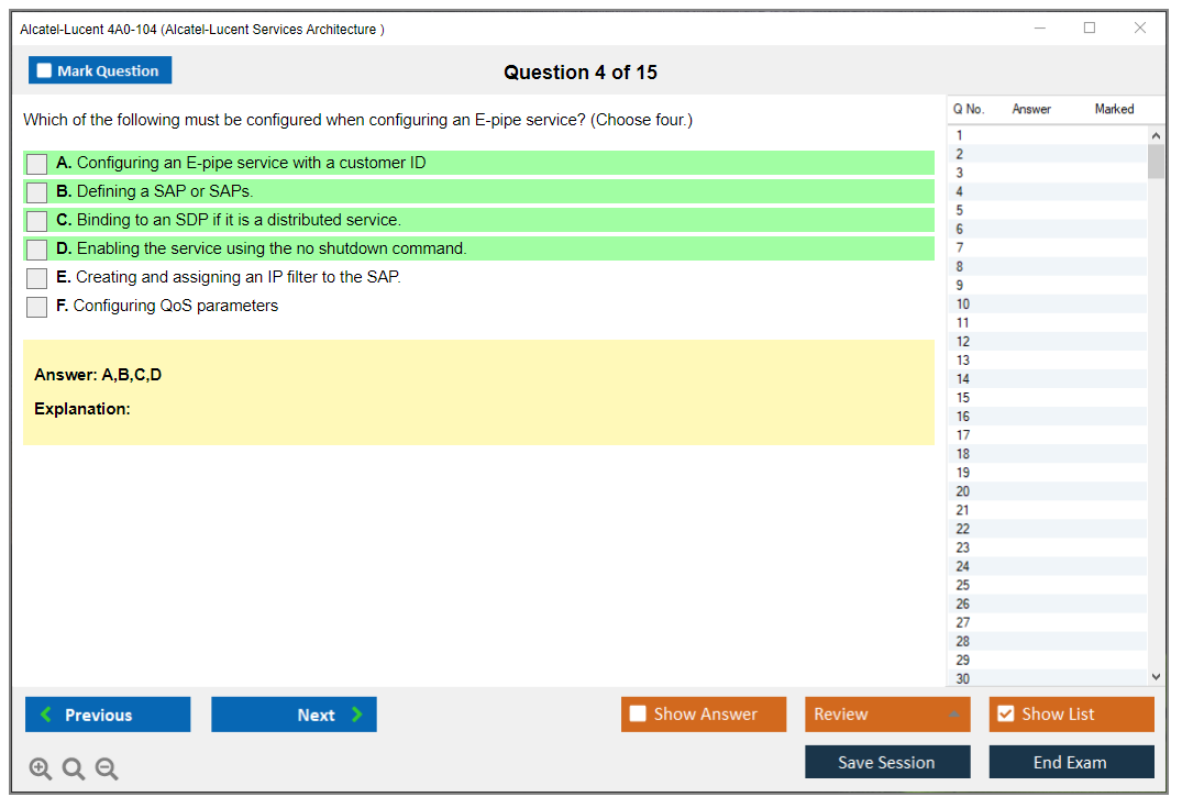Alcatel-Lucent 4A0-104 Alcatel-Lucent Services Architecture Practice test exam simulator test engine exam dumps questions answers Image 4