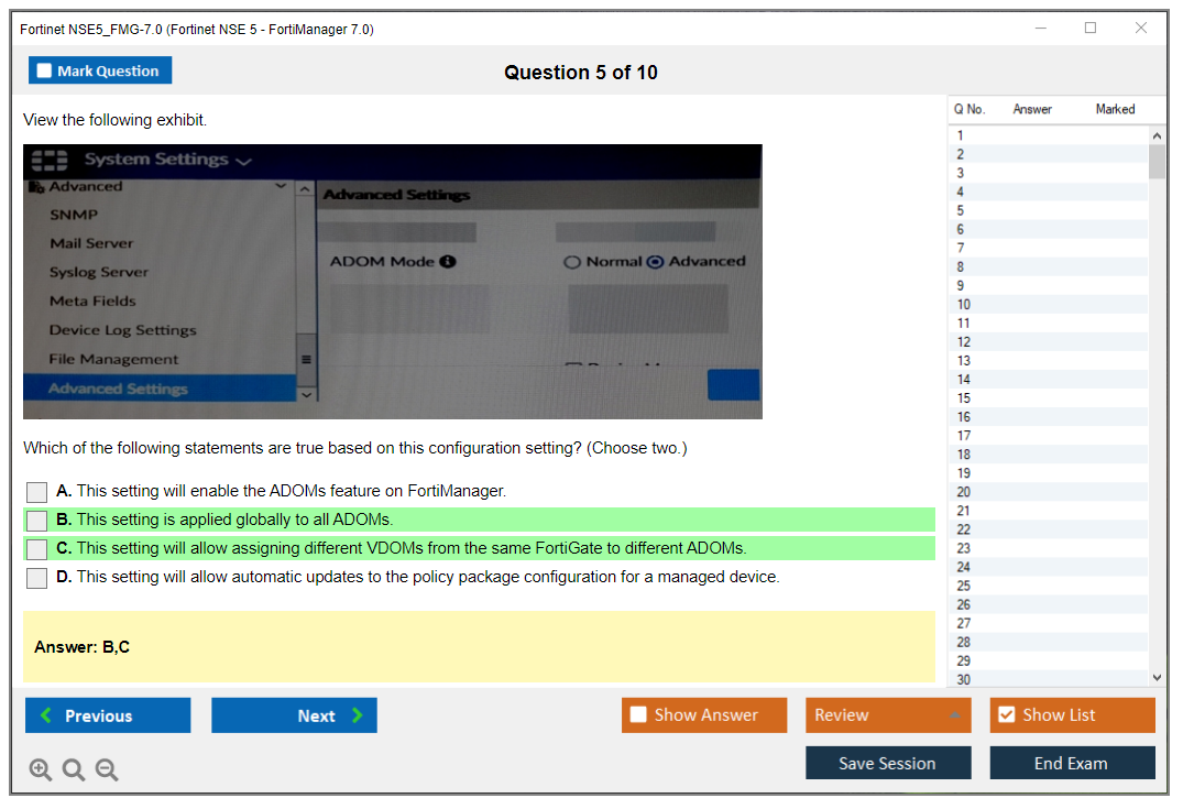 Fortinet NSE5_FMG-7.0 Fortinet NSE 5 - FortiManager 7.0 Practice test exam simulator test engine exam dumps questions answers Image 5