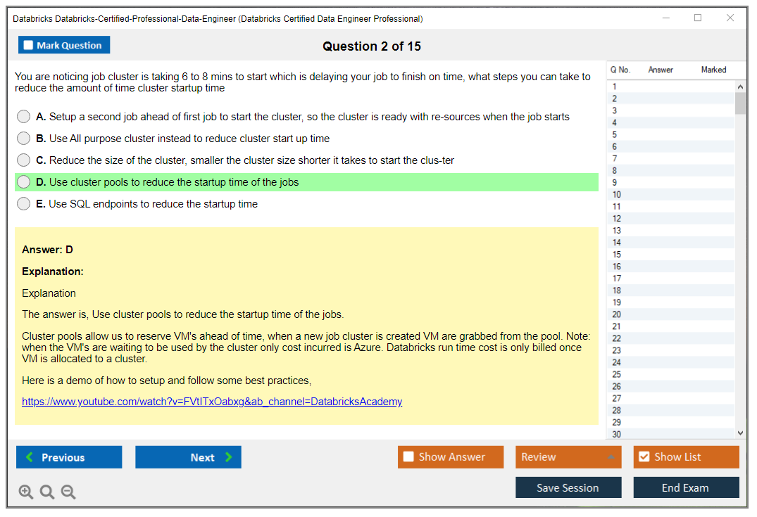 Databricks Databricks-Certified-Professional-Data-Engineer Databricks Certified Data Engineer Professional Exam Practice test exam simulator test engine exam dumps questions answers Image 2