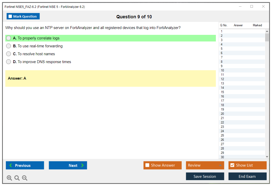 Fortinet NSE5_FAZ-6.2 Fortinet NSE 5 - FortiAnalyzer 6.2 Practice test exam simulator test engine exam dumps questions answers Image 9