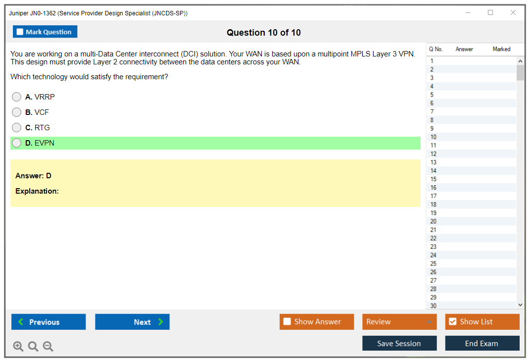 Juniper JN0-1362 Service Provider Design Specialist (JNCDS-SP) Practice test exam simulator test engine exam dumps questions answers Image 10
