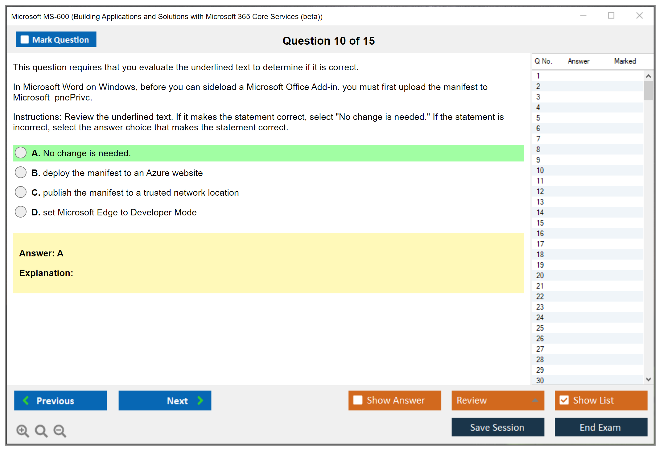 Microsoft MS-600 Building Applications and Solutions with Microsoft 365 Core Services Practice test exam simulator test engine exam dumps questions answers Image 10