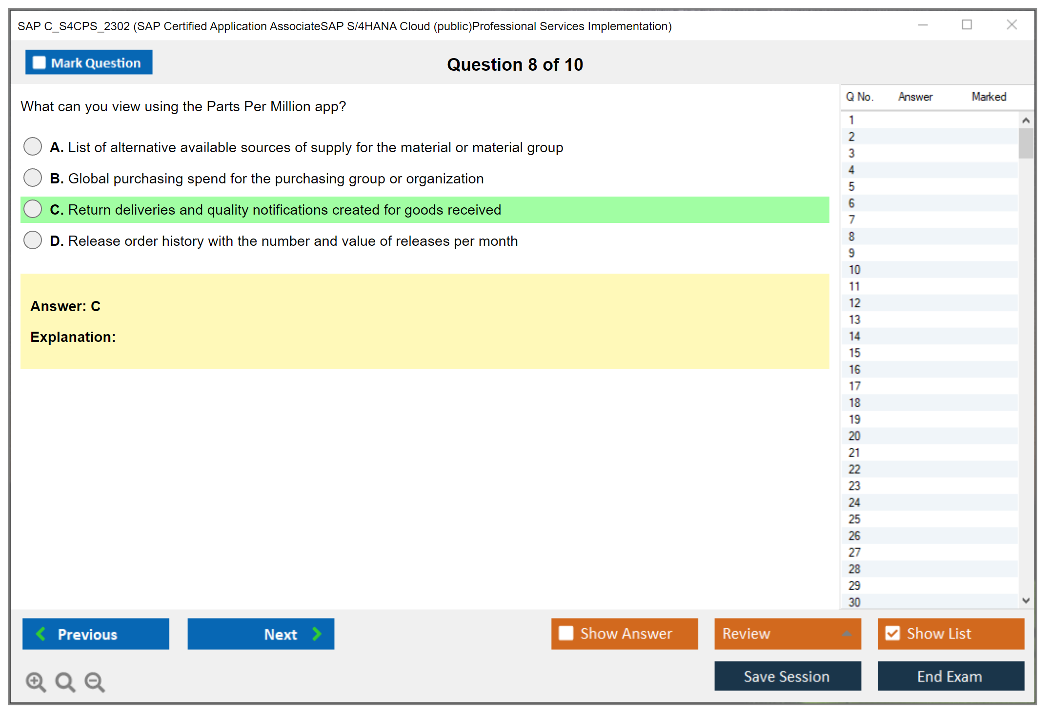 SAP C_S4CPS_2302 SAP Certified Application AssociateSAP S/4HANA Cloud (public)Professional Services Implementation Practice test exam simulator test engine exam Prep practice test questions answers Image 8