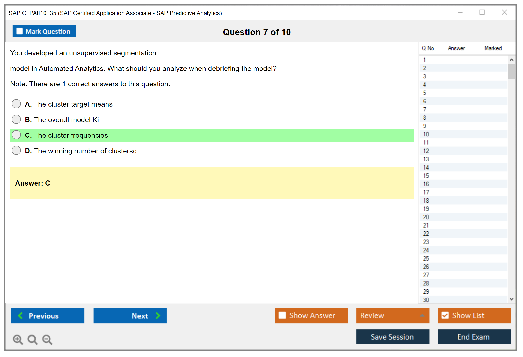 SAP C_PAII10_35 SAP Certified Application Associate - SAP Predictive Analytics Practice test exam simulator test engine exam Prep practice test questions answers Image 7