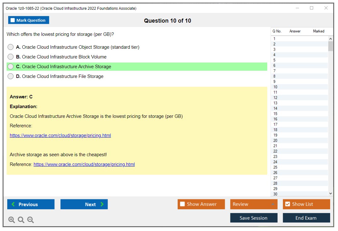 Oracle 1z0-1085-22 Oracle Cloud Infrastructure 2022 Foundations Associate Practice test exam simulator test engine exam dumps questions answers Image 10