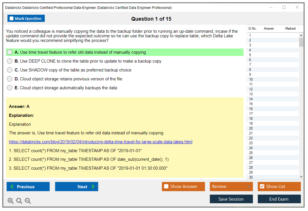 Databricks Databricks-Certified-Professional-Data-Engineer Databricks Certified Data Engineer Professional Exam Practice test exam simulator test engine exam dumps questions answers Image 1