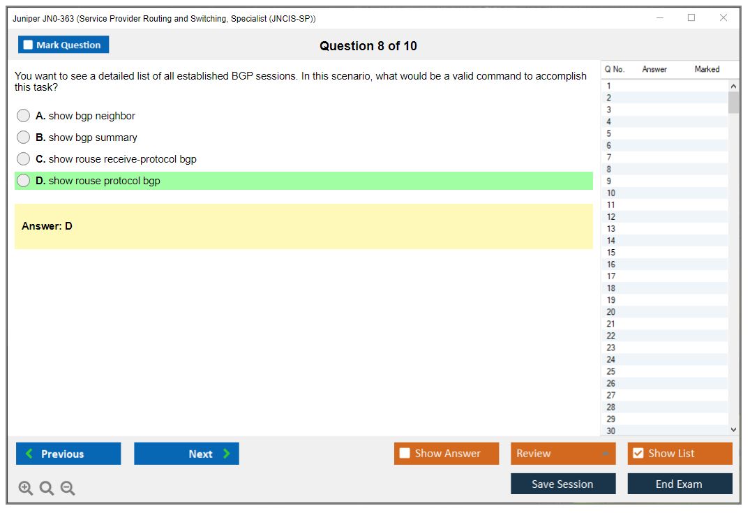Juniper JN0-363 Service Provider Routing and Switching, Specialist (JNCIS-SP) Practice test exam simulator test engine exam dumps questions answers Image 8